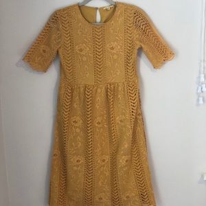 Mustard Lace Midi Dress